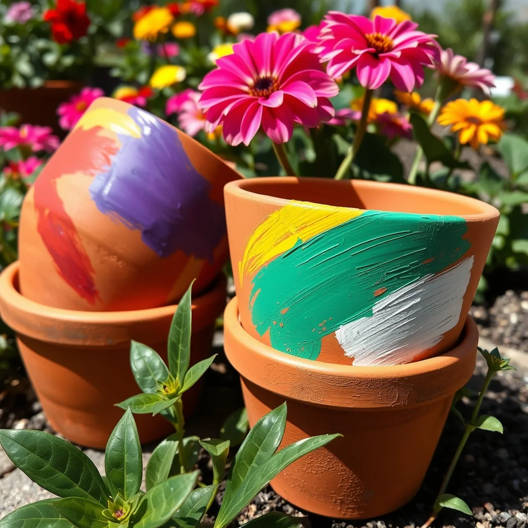 Abstract Brush Stroke Designs - 18 Painted Terracotta Pot Ideas for Garden Decor