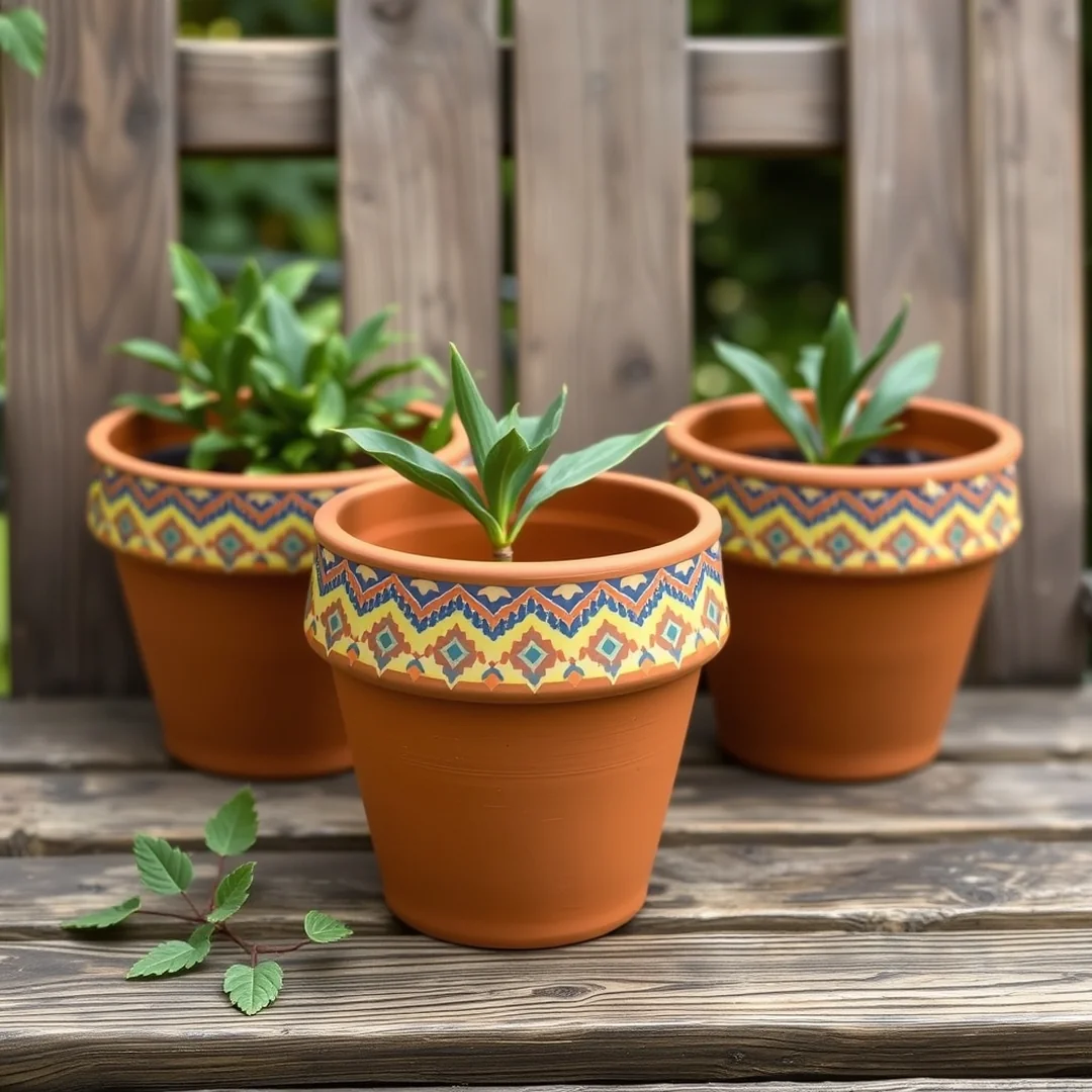 Patterned Rim Garden Decor - 18 Painted Terracotta Pot Ideas for Garden Decor