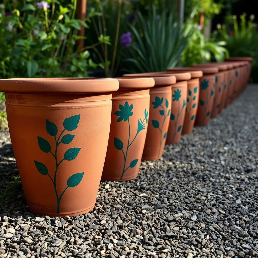 Stenciled Botanical Floral Motifs - 18 Painted Terracotta Pot Ideas for Garden Decor