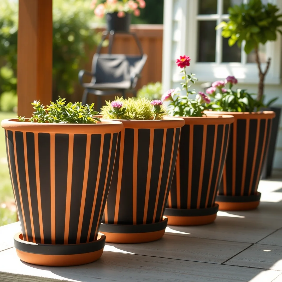 Striped Outdoor Flower Pots - 18 Painted Terracotta Pot Ideas for Garden Decor
